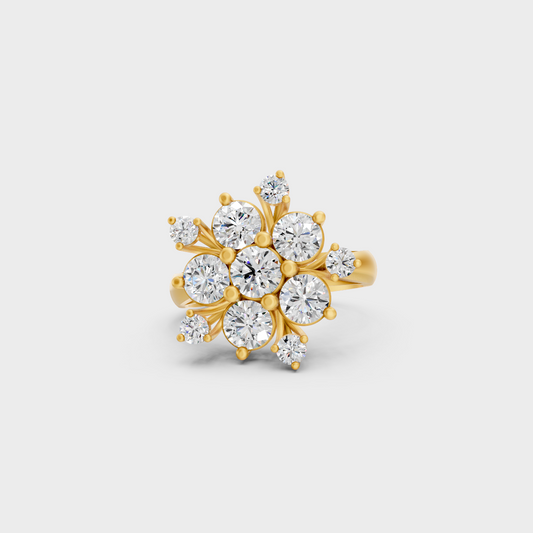 Close-up view of a 2 Carat Round Cut Lab-Grown Diamond Cocktail Ring in 14K Yellow Gold.