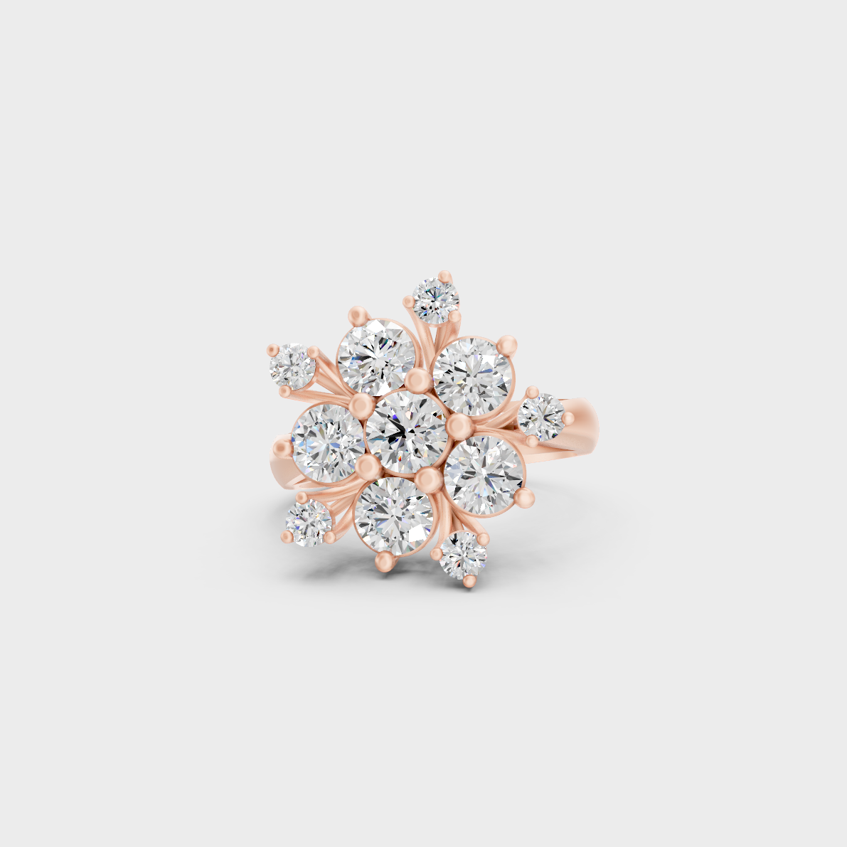 A romantic profile of the 2 Carat Round Cut Lab-Grown Diamond Cocktail Ring in blush 14K Rose Gold.