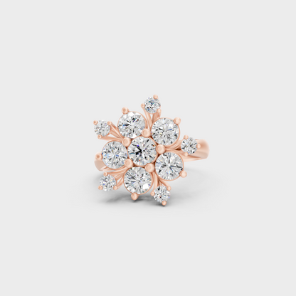 A romantic profile of the 2 Carat Round Cut Lab-Grown Diamond Cocktail Ring in blush 14K Rose Gold.