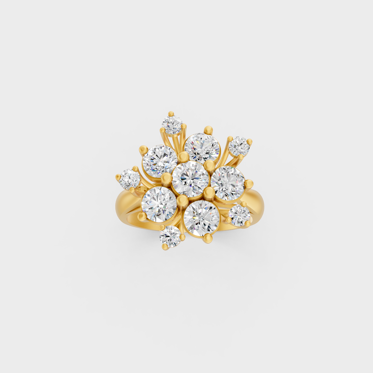 Side profile of an Ethical Luxury Statement Ring showcasing a Round Brilliant Lab Diamond on an 18K Yellow Gold Band.