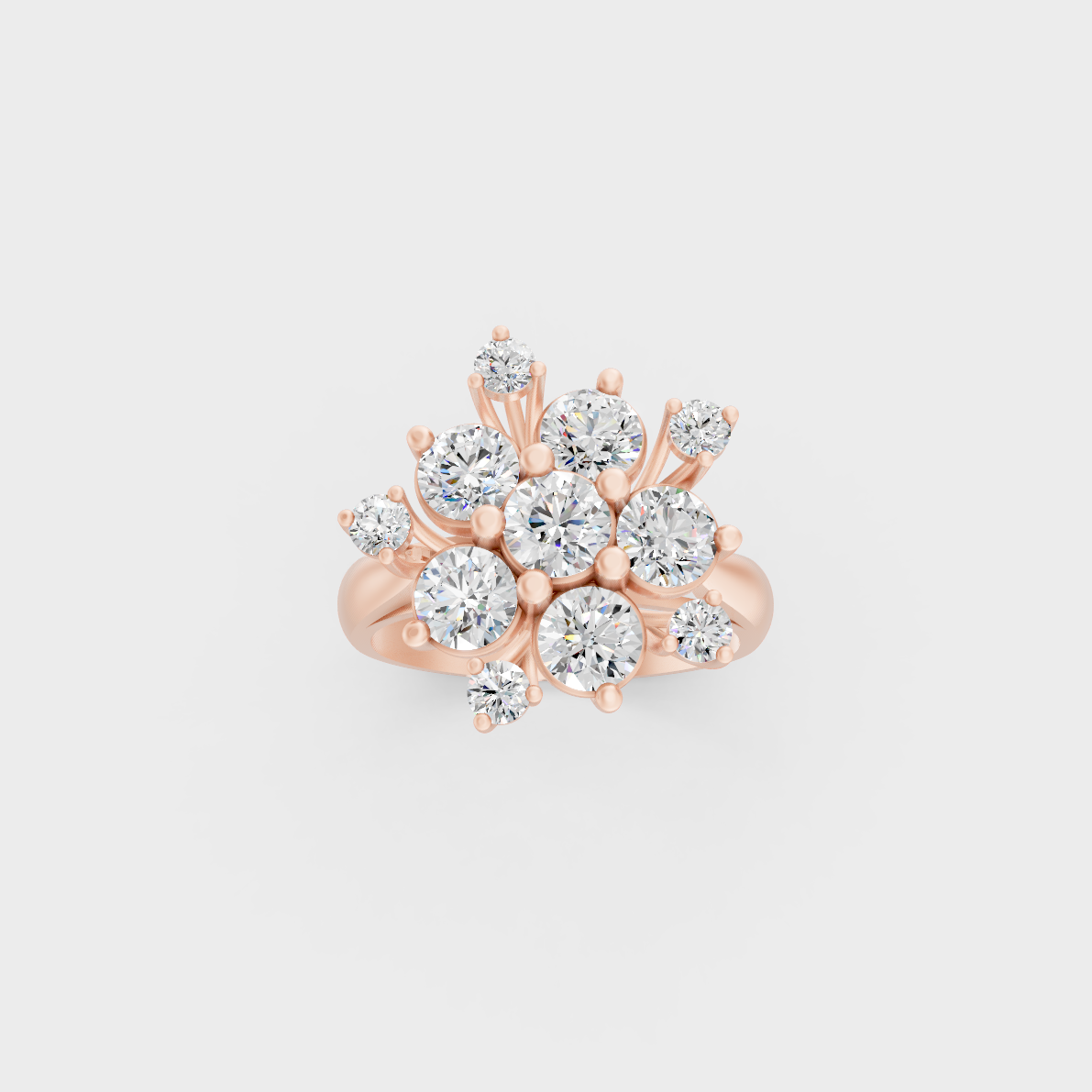 Stunning Round Brilliant Lab Diamond Cocktail Ring exhibiting Ethical Luxury on an 18K Rose Gold Band.