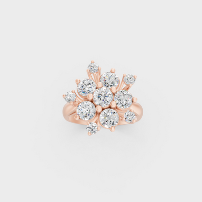 Stunning Round Brilliant Lab Diamond Cocktail Ring exhibiting Ethical Luxury on an 18K Rose Gold Band.