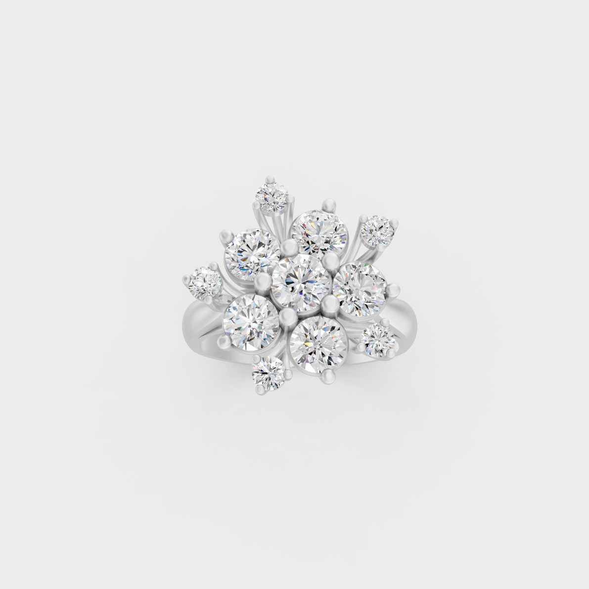Front view of an Ethical Luxury Statement Ring with a Round Brilliant Diamond secured in 14K White Gold.