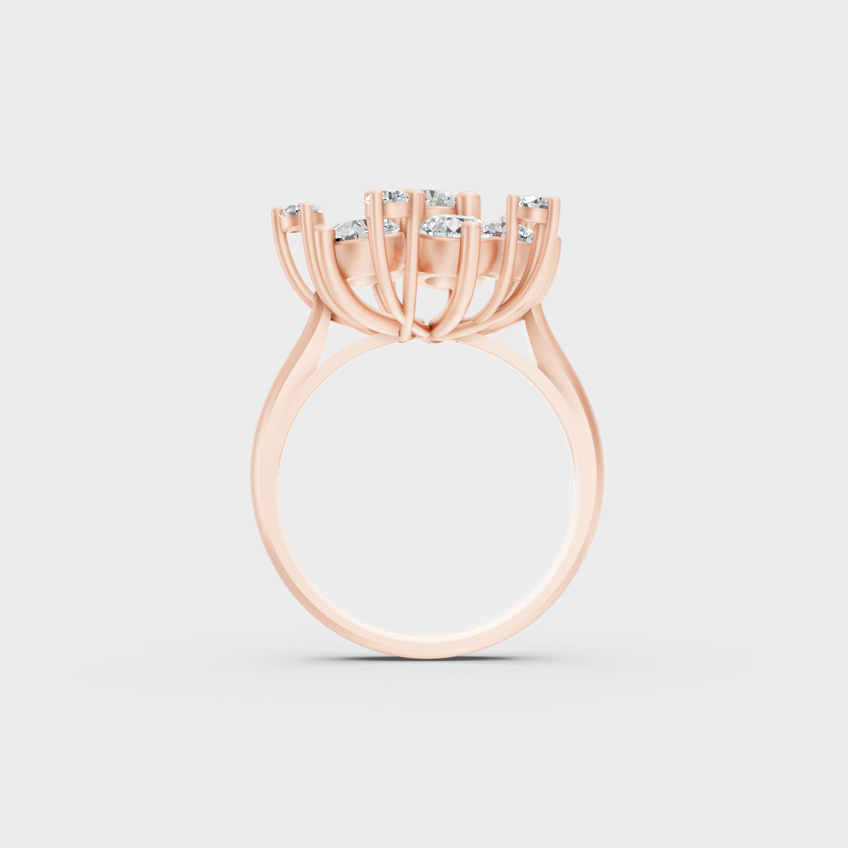 Top-down studio shot displaying the immense Brilliant Sparkle of a 2ct Round Diamond Ring in 9K Rose Gold.
