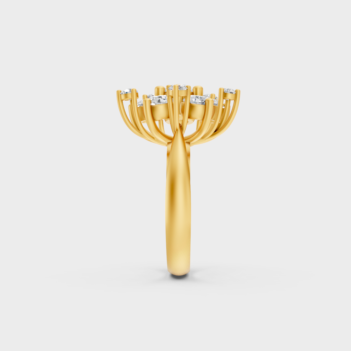 On-model hand wearing a 2ct Round Lab-Grown Diamond Cocktail Ring displaying its Brilliant Sparkle in 9K Yellow Gold.