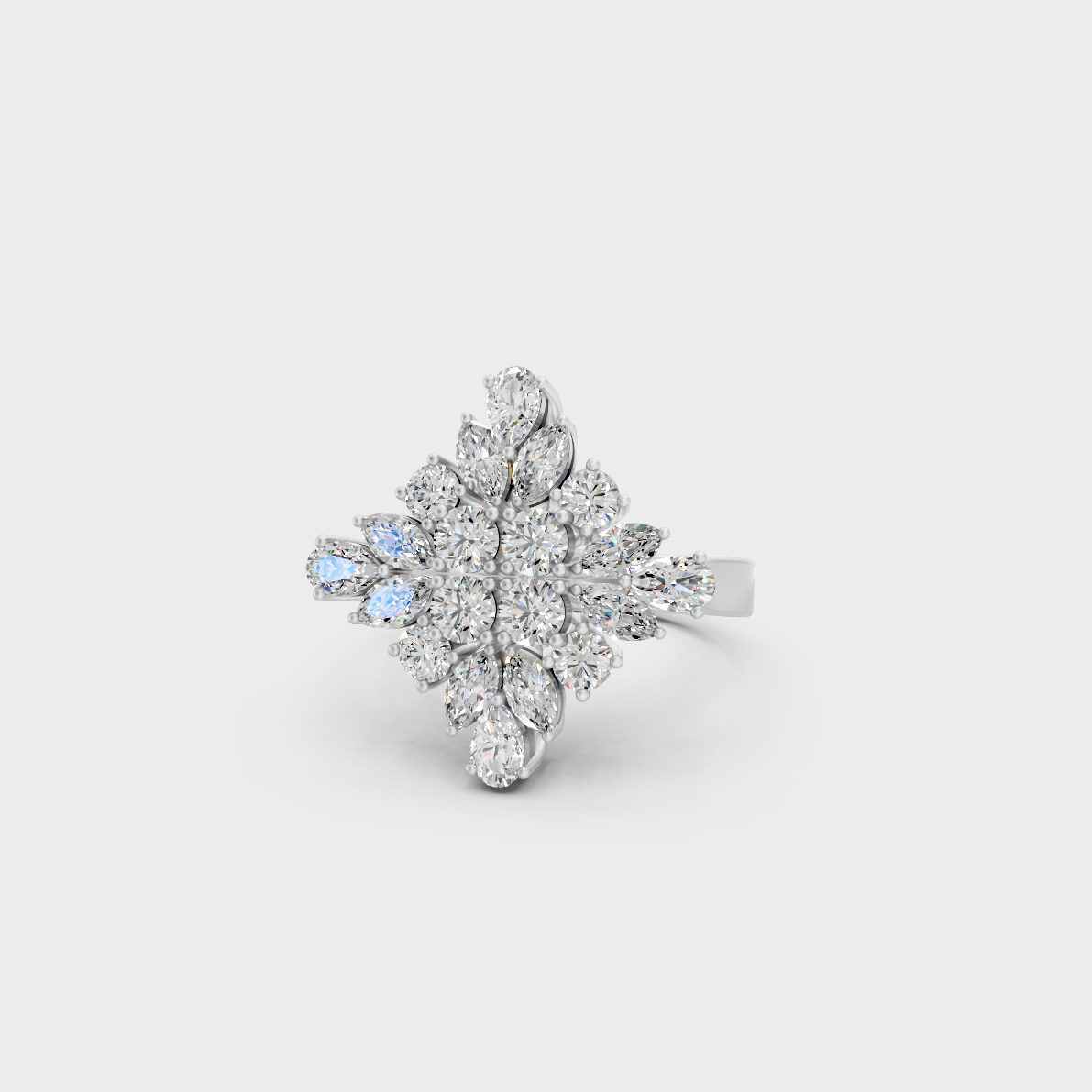 Breathtaking brilliance of a 1.64 Carat Multishape Lab-Grown Diamond Cocktail Ring in solid 950 Platinum.