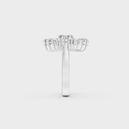Exquisite prong details securing the Marquise Pear Round Cut Lab Diamonds on a polished 950 Platinum Band.