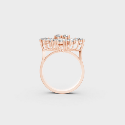 Top-down studio shot displaying the immense Brilliant Sparkle of a 1.64ct Multishape Diamond Ring in 9K Rose Gold.