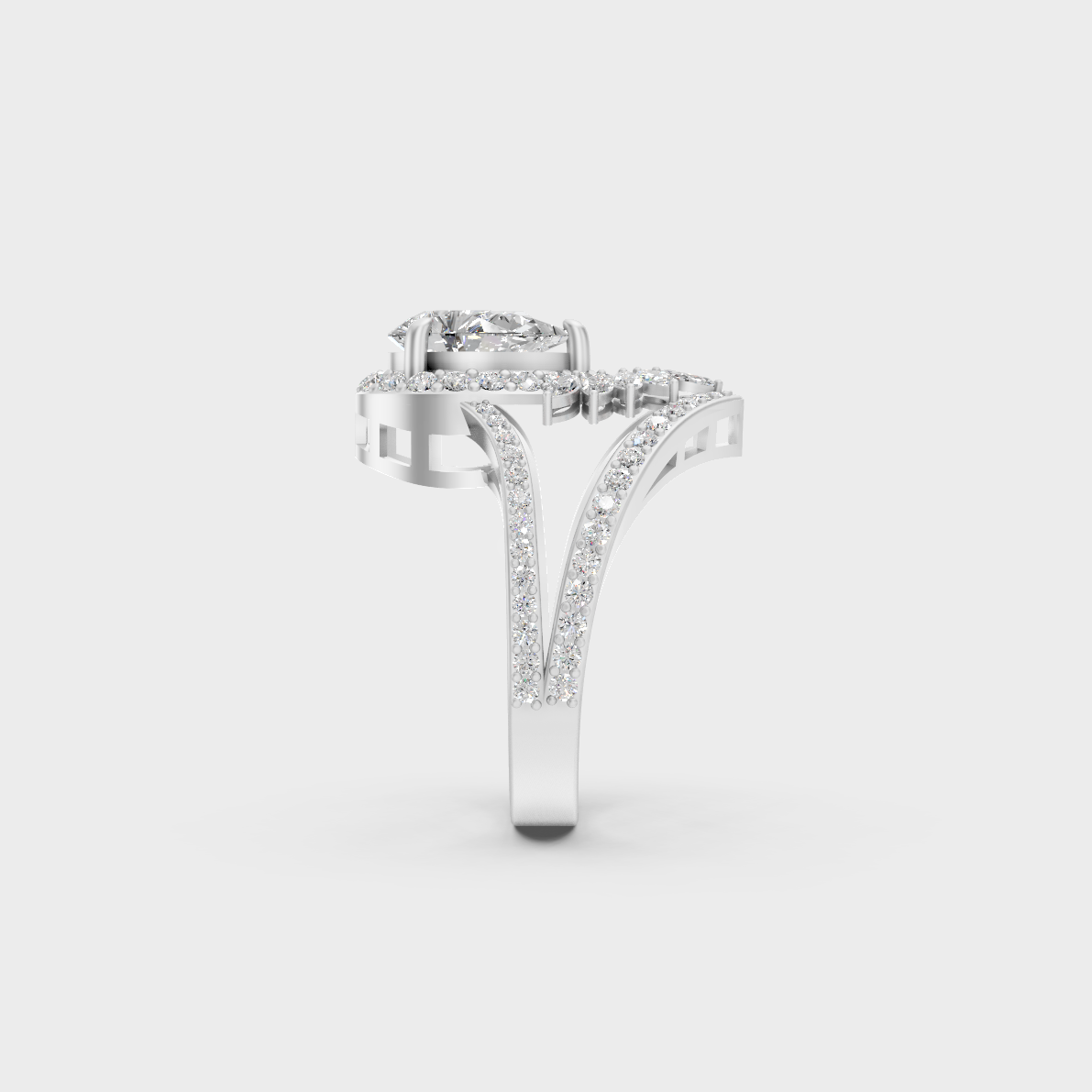 Exquisite prong details securing the Marquise Pear Round Cut Lab Diamonds on a polished 950 Platinum Band.