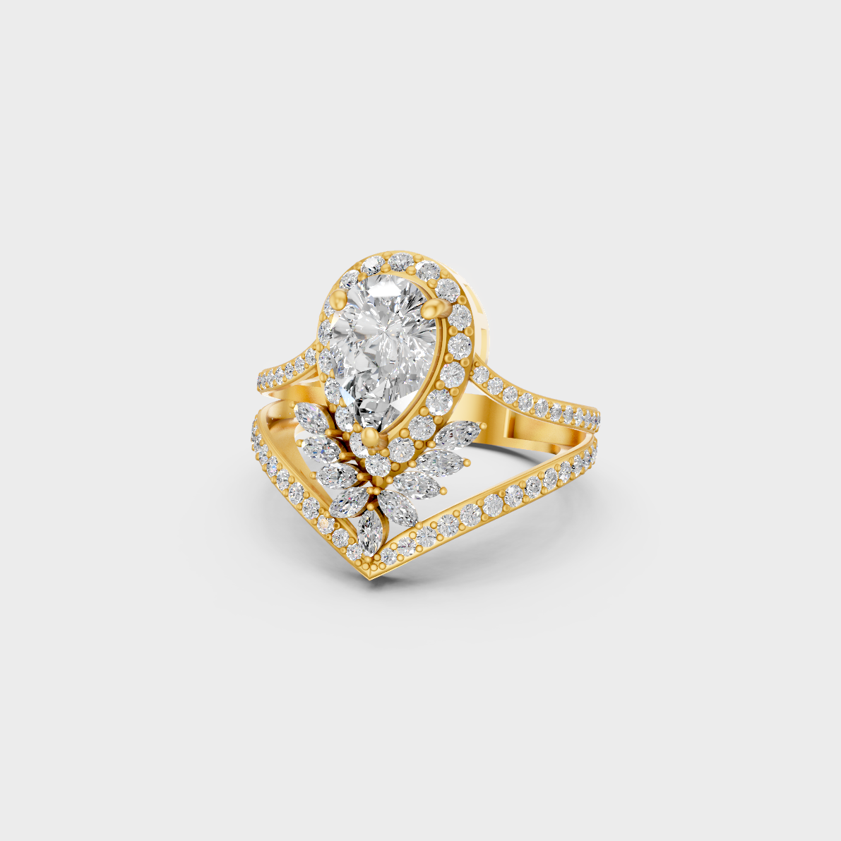 Close-up view of a 2 Carat Multishape Lab-Grown Diamond Cocktail Ring beautifully set in 14K Yellow Gold.