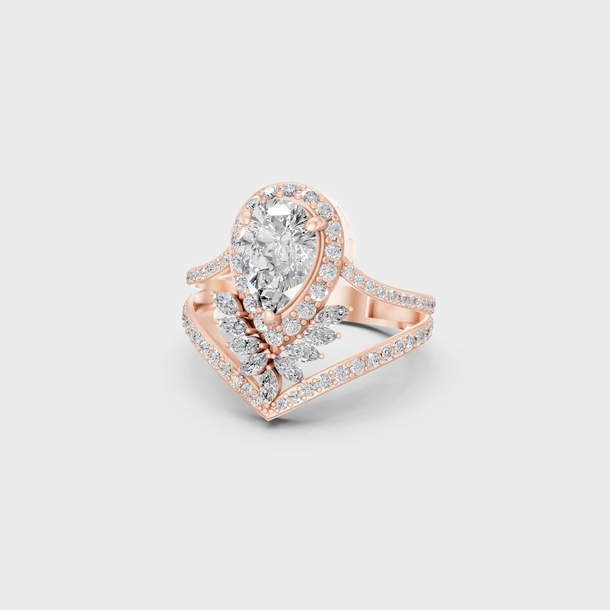A romantic profile of the 2 Carat Multishape Lab-Grown Diamond Cocktail Ring in blush 14K Rose Gold.