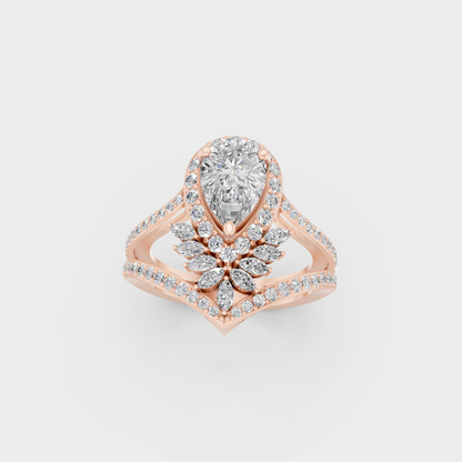 Gorgeous cluster of Marquise, Pear, and Round Cut Diamonds exuding Ethical Luxury on an 18K Rose Gold Band.