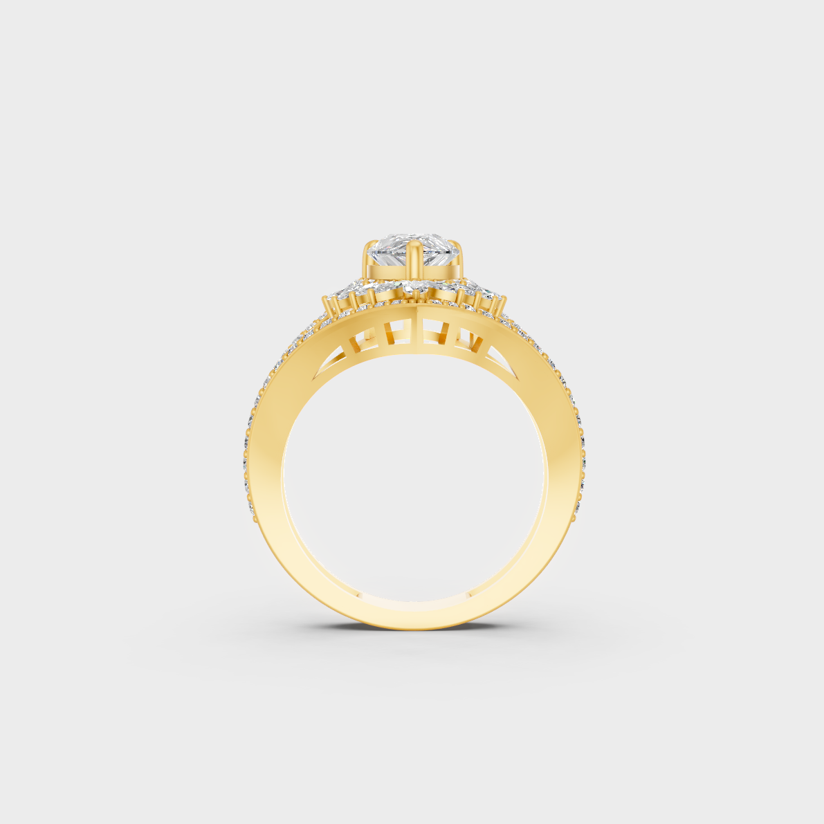 On-model hand wearing a 2ct Multishape Lab Diamond Cocktail Ring to show its Brilliant Sparkle in 9K Yellow Gold.