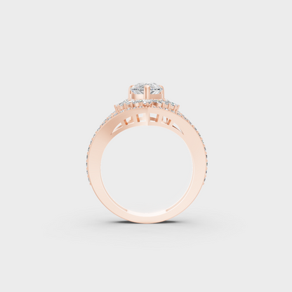 Top-down studio shot displaying the immense Brilliant Sparkle of a 2ct Multishape Diamond Ring in 9K Rose Gold.