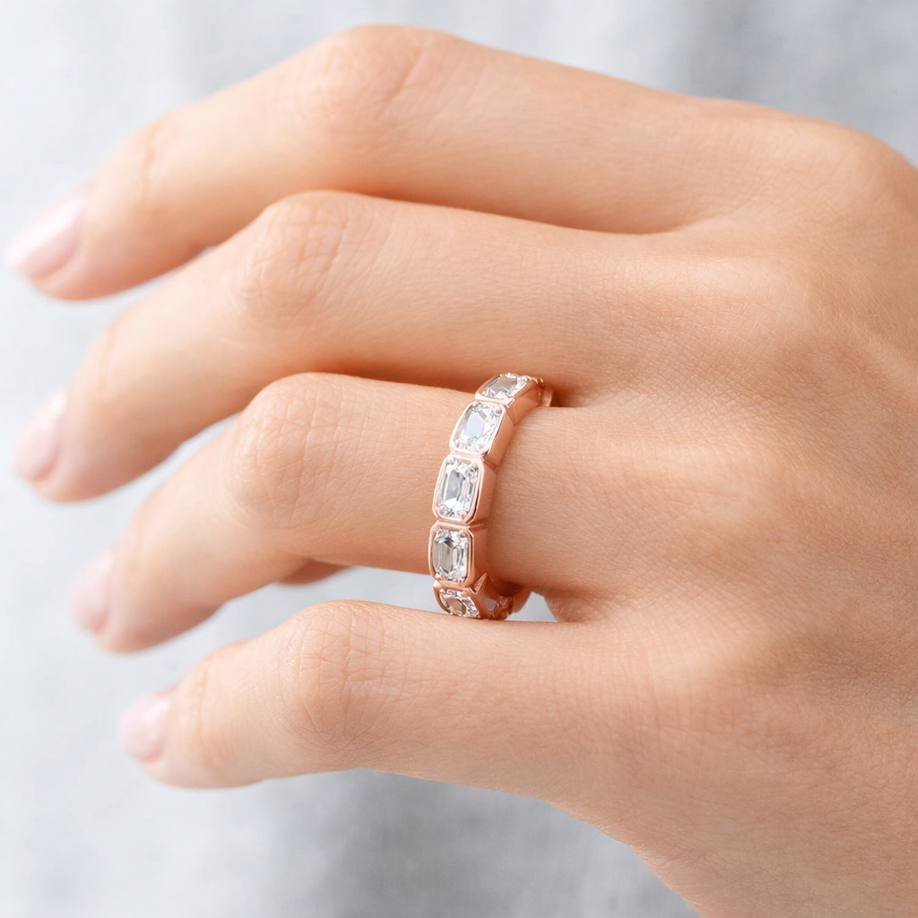 Rose Gold Wedding Band With A Certified 2.37Ct Emerald-Cut 