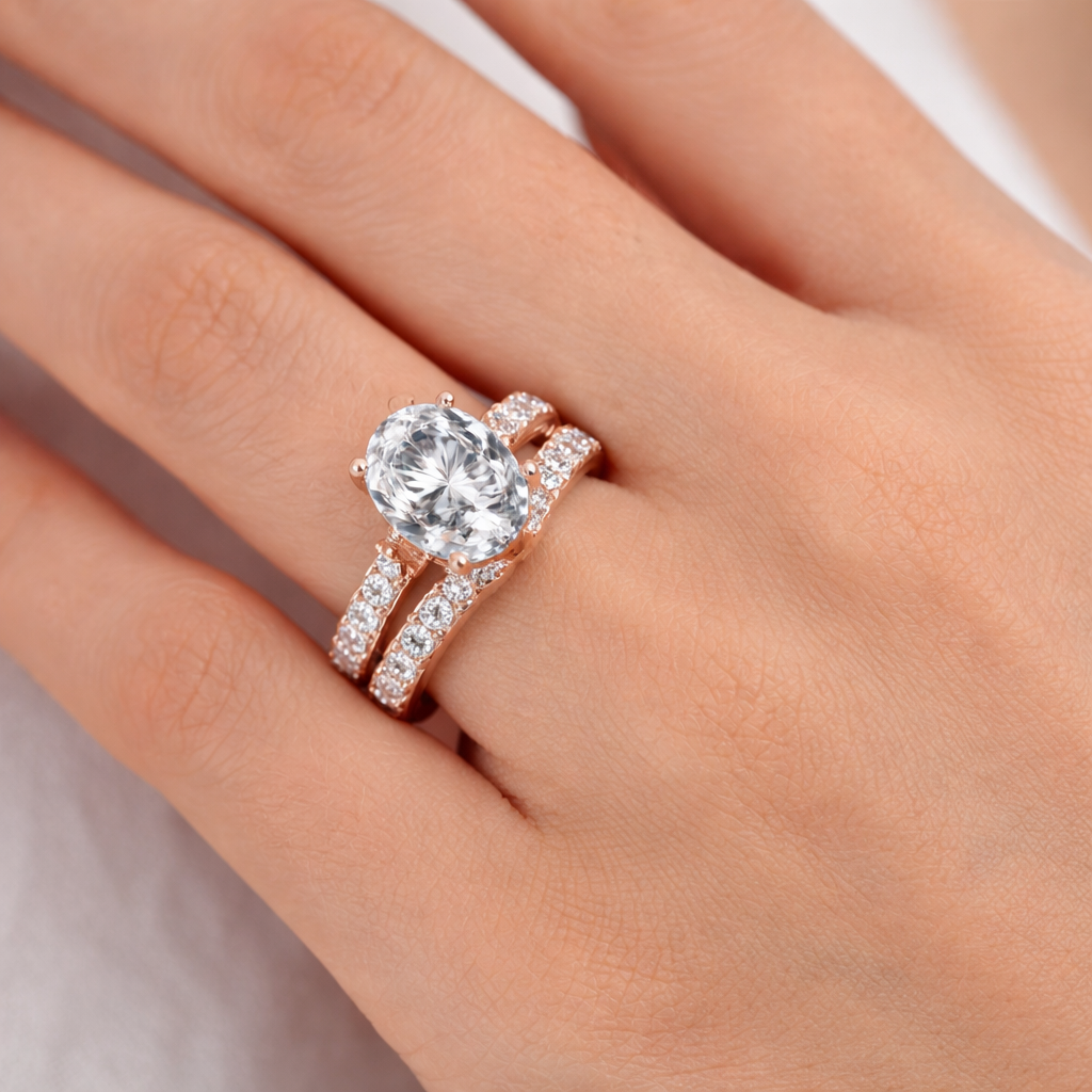 Rose Gold 3.78 Carat Diamond Hidden Halo Ring Set