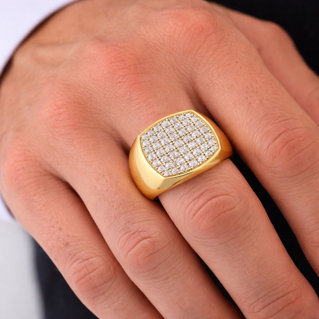  Yellow Gold Men’s Statement Band With Certified Round Solitaire