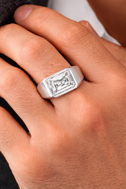 White Gold Men’s Band Featuring A 1-5Ct Emerald Lab Diamond