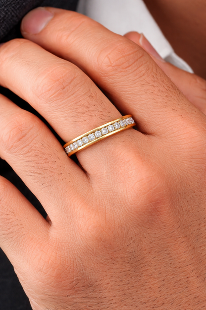 Yellow Gold Men’s Statement Band Featuring Round Lab Diamond