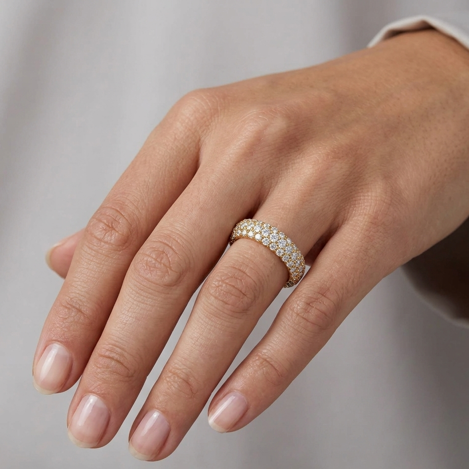 Yellow Gold Round Diamond Band For Timeless with accent