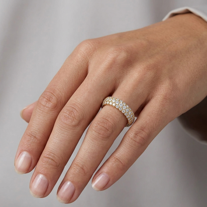 Yellow Gold Round Diamond Band For Timeless with accent