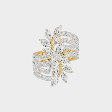 Classic yellow gold statement ring featuring a round lab diamond