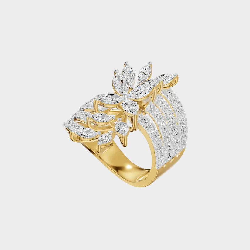 Sustainable yellow gold cocktail ring with Gli certified round-cut lab diamonds