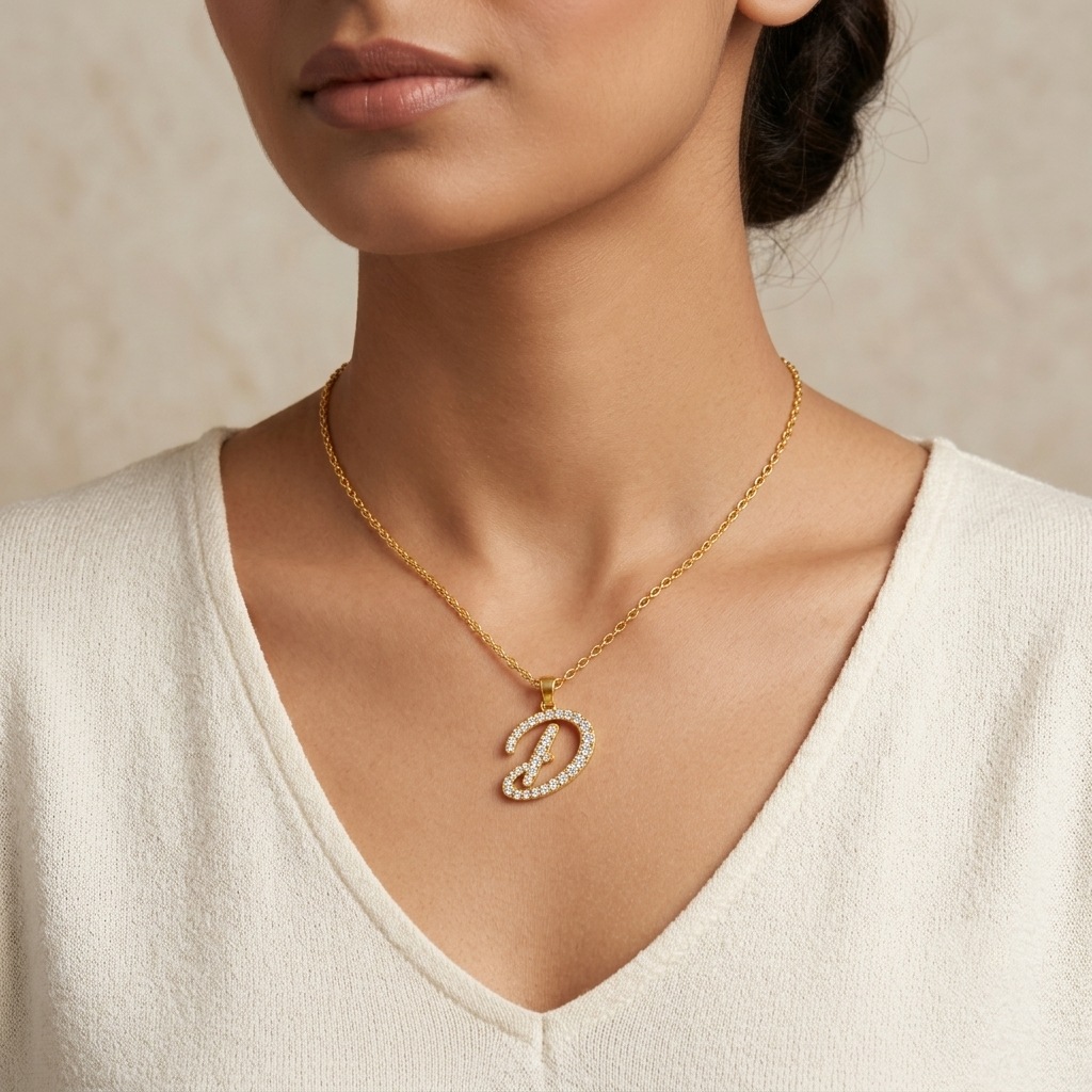 Shop our custom "D" Alphabet Lab Grown Diamond Pendant with Chain. Available in 9K, 14K, 18K Yellow, White, Rose Gold & 950 Platinum. Ethical luxury worldwide.