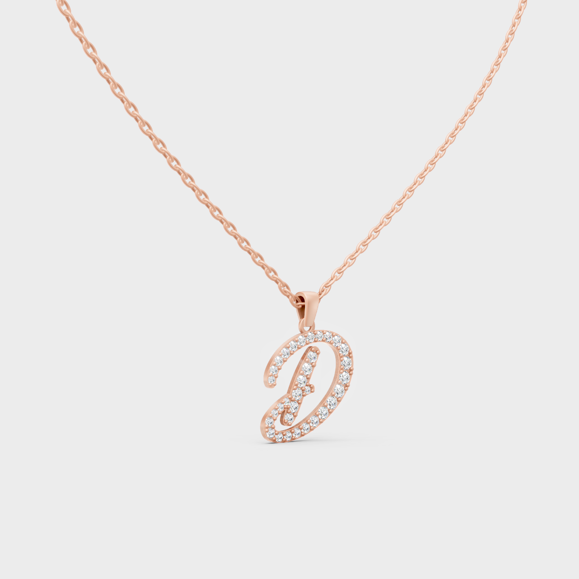 Modern Personalized Style Letter D Diamond Alphabet Pendant with Solid Rose Gold Chain