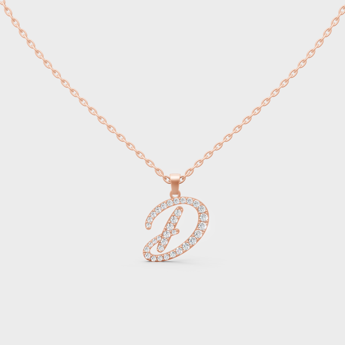 Romantic Rose Gold "D" Alphabet Lab Grown Diamond Pendant and Dainty Cable Chain