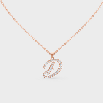 Romantic Rose Gold "D" Alphabet Lab Grown Diamond Pendant and Dainty Cable Chain