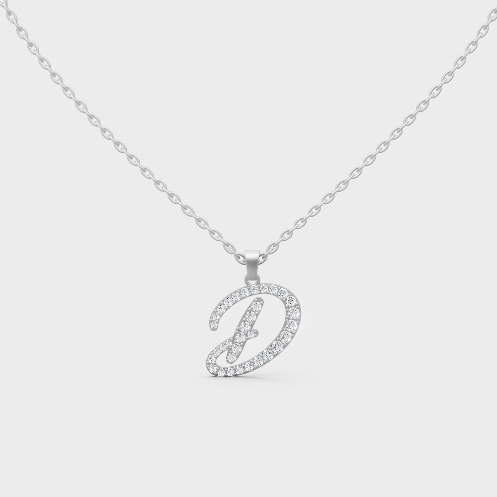 Brilliant "D" Alphabet Lab Grown Diamond Pendant on Shimmering 14K White Gold Chain