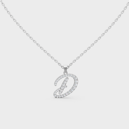 Brilliant "D" Alphabet Lab Grown Diamond Pendant on Shimmering 14K White Gold Chain