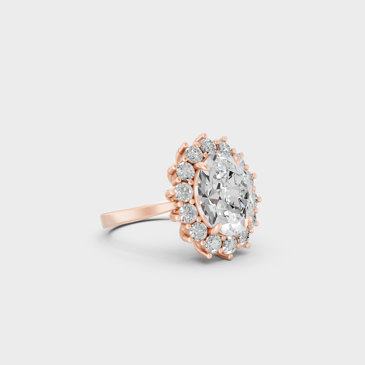 Designer 6 Ct Lab-Grown Diamond Halo Ring featuring warm 18K Rose Gold tones.
