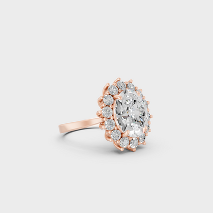 Designer 6 Ct Lab-Grown Diamond Halo Ring featuring warm 18K Rose Gold tones.
