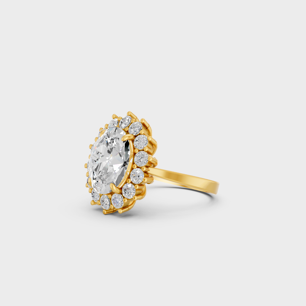 Custom 6 Ct Certified Lab-Grown Diamond Halo Ring, handcrafted in 14K Yellow Gold.