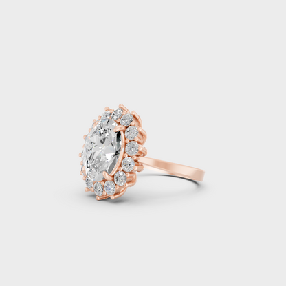 Unique 6 Ct Certified Lab-Grown Diamond Halo Ring with modern appeal in 9K Rose Gold.
