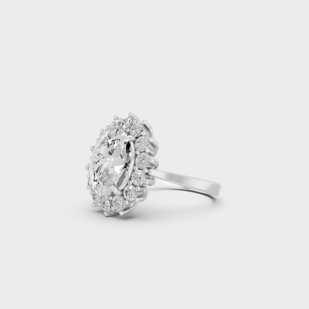 High-Durability 6 Ct Oval Cut Lab-Grown Diamond Engagement Ring with halo, premium 950 Platinum.