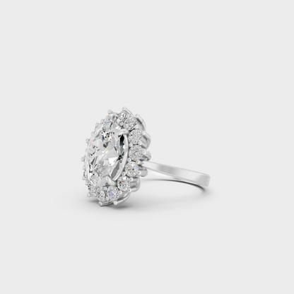 High-Durability 6 Ct Oval Cut Lab-Grown Diamond Engagement Ring with halo, premium 950 Platinum.