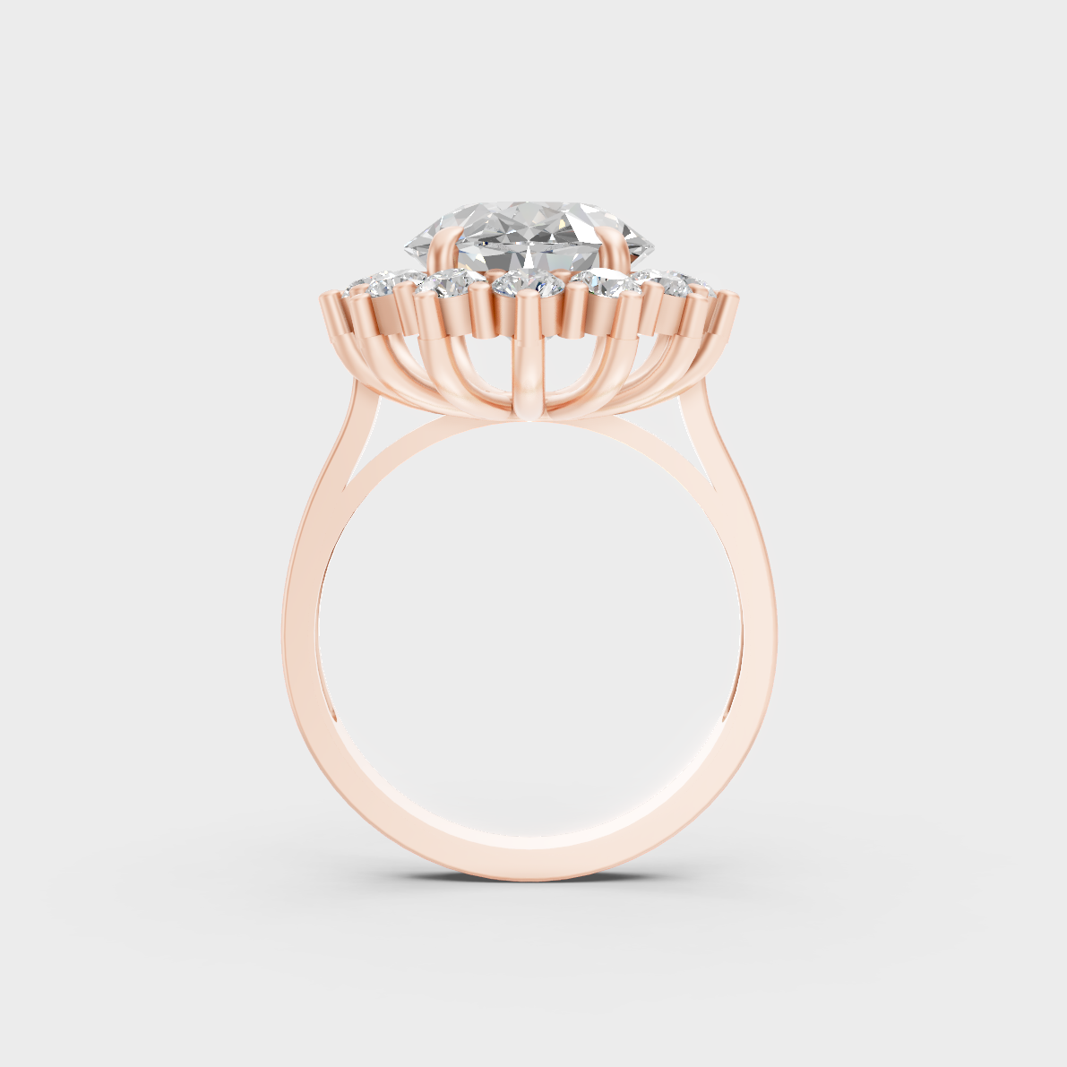 Stunning 6 Ct Oval Lab-Grown Diamond Halo Ring in a 14K Rose Gold setting.