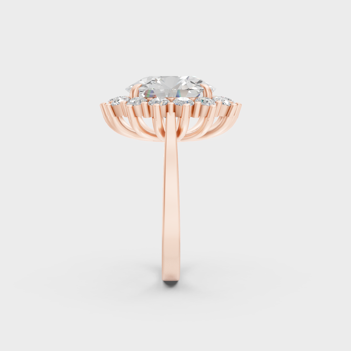 Ethical Luxury 6 Ct Oval and Round-Cut Lab-Grown Diamond Ring, elegant statement in 18K Rose Gold.