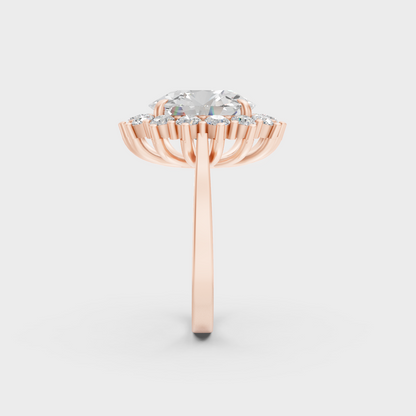 Ethical Luxury 6 Ct Oval and Round-Cut Lab-Grown Diamond Ring, elegant statement in 18K Rose Gold.
