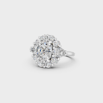 Certified 4.12 Carat Multishape (Cushion, Round, Pear) Cut Lab-Grown Diamond Halo Ring in 950 Platinum.