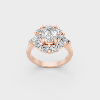 Exquisite 4.12 Ct Multishape Lab-Grown Diamond Engagement Ring, polished 14K Rose Gold finish.