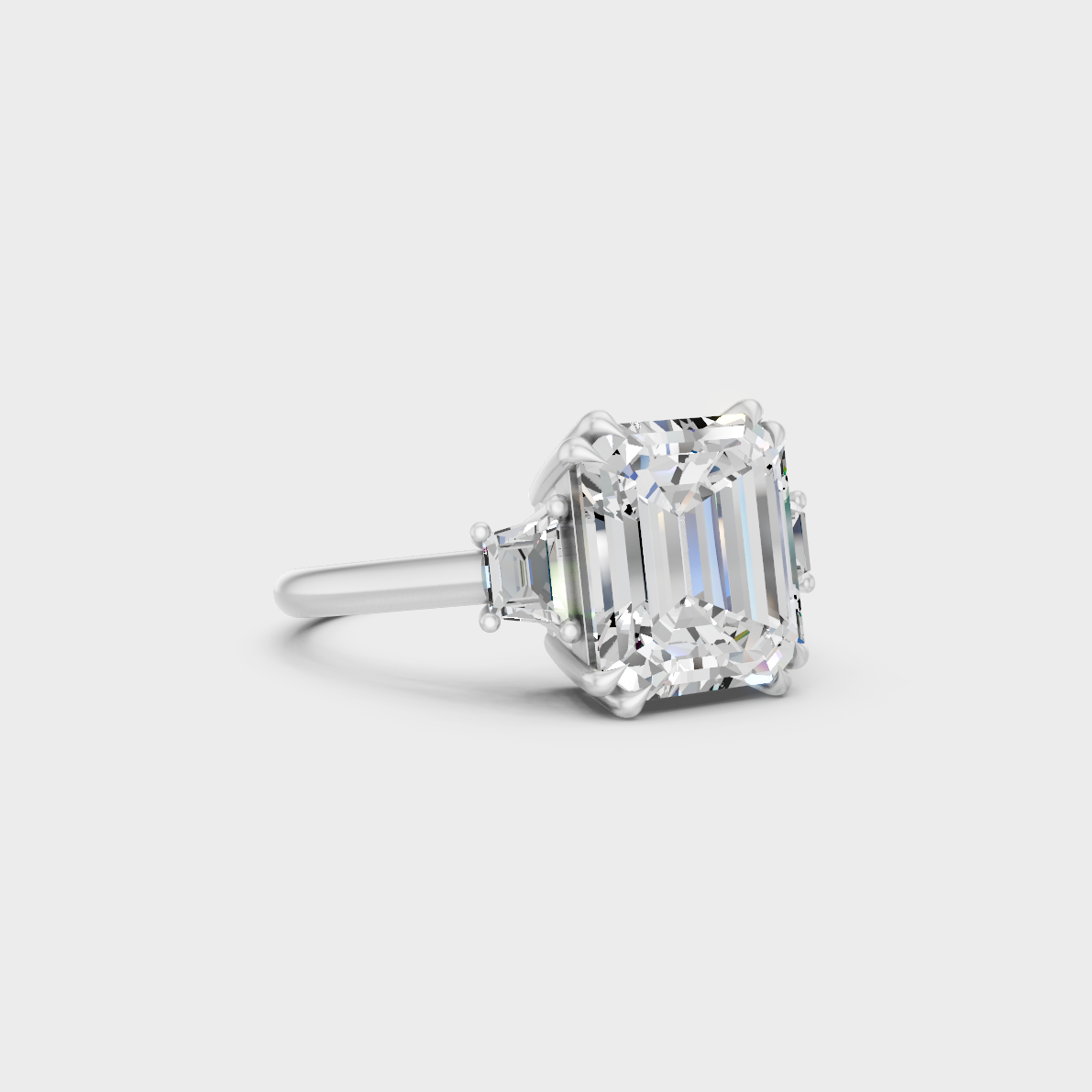 High-Durability 4.28 Ct Emerald and Baguette Lab-Grown Diamond Engagement Ring, premium 950 Platinum.