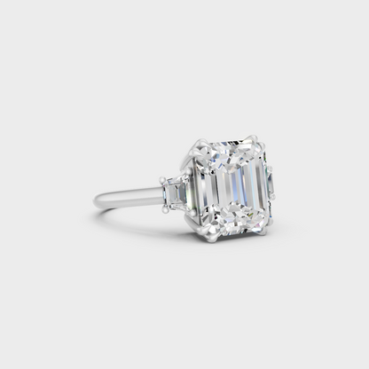 High-Durability 4.28 Ct Emerald and Baguette Lab-Grown Diamond Engagement Ring, premium 950 Platinum.