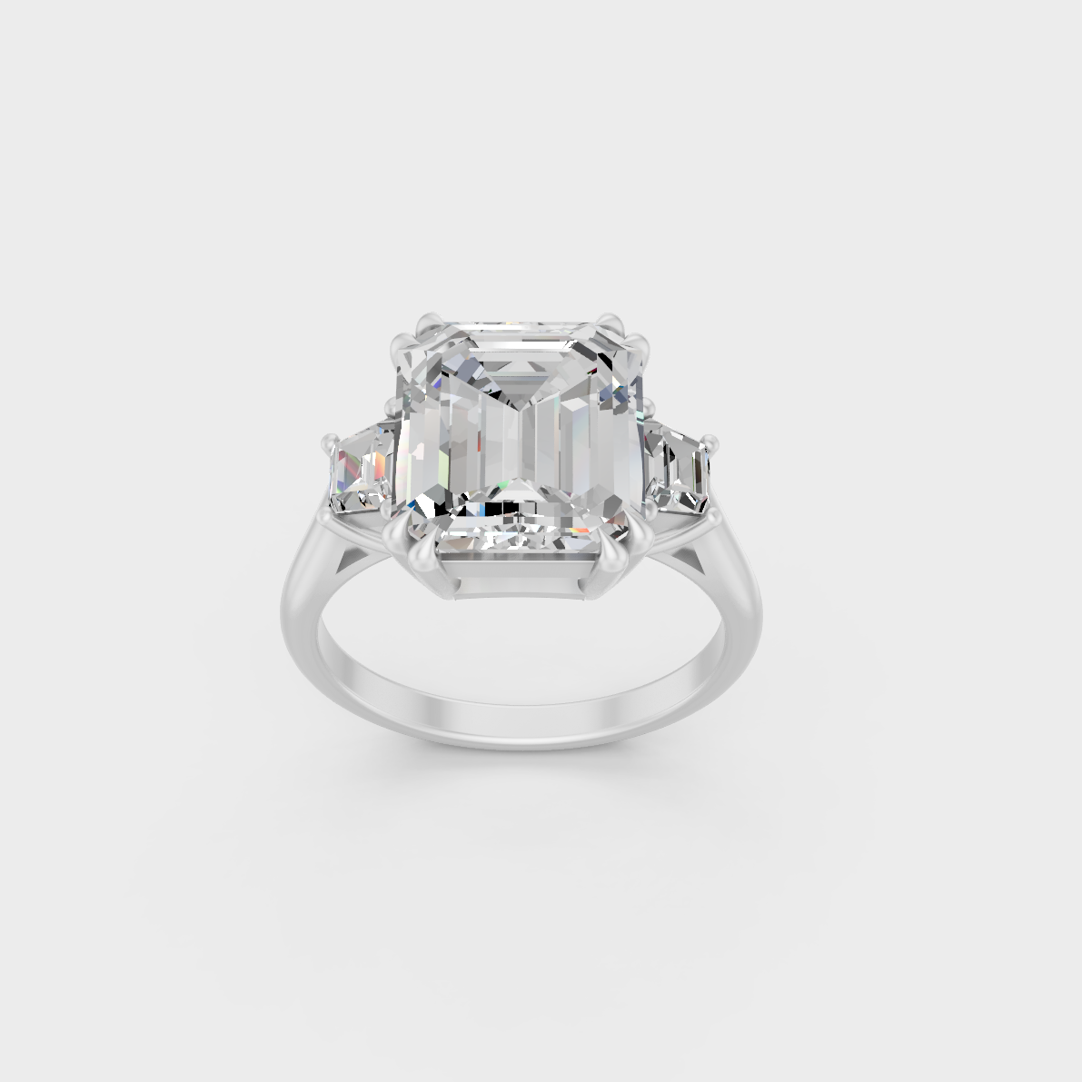 Sophisticated 4.28 Ct Emerald and Baguette Lab-Grown Diamond Engagement Ring with 14K White Gold setting.