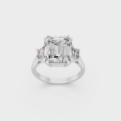 Sophisticated 4.28 Ct Emerald and Baguette Lab-Grown Diamond Engagement Ring with 14K White Gold setting.