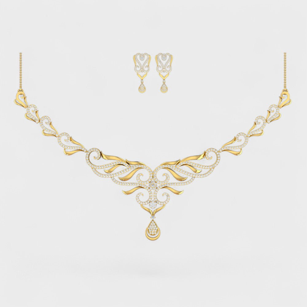 Yellow Gold Lab Grown Diamond Necklace Set with Earrings