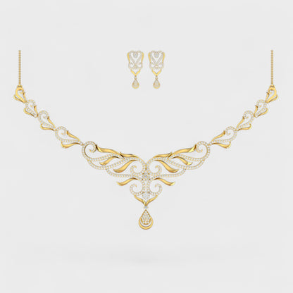 Yellow Gold Lab Grown Diamond Necklace Set with Earrings